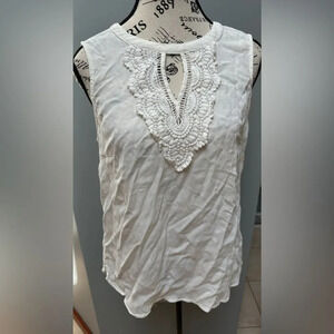Pale Sky MEDIUM white/ivory  Crochet front & back Sleeveless Top Women's blouse